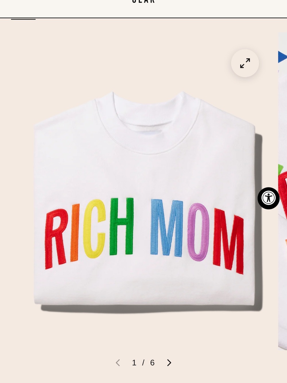White Crewneck Sweatshirt with Rainbow 'RICH MOM' Embroidery